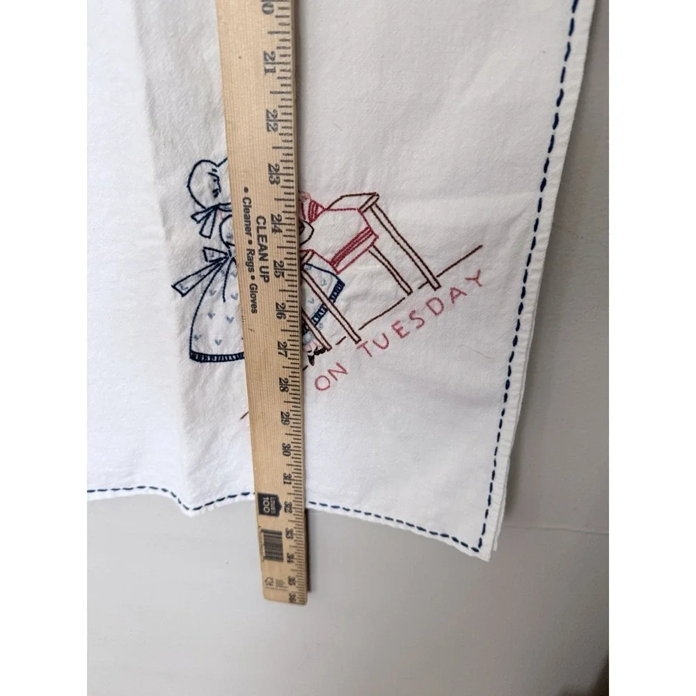 Cottagecore VTG Embroidered Days Of The Week Dish Towel Chores Iron On Tuesday